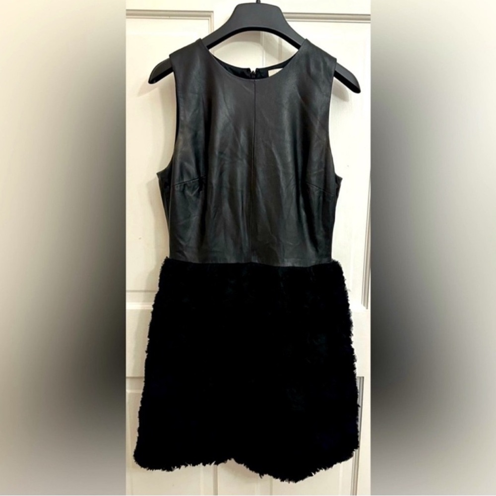 Robert Rodriguez Leather Rosette Chiffon Dress